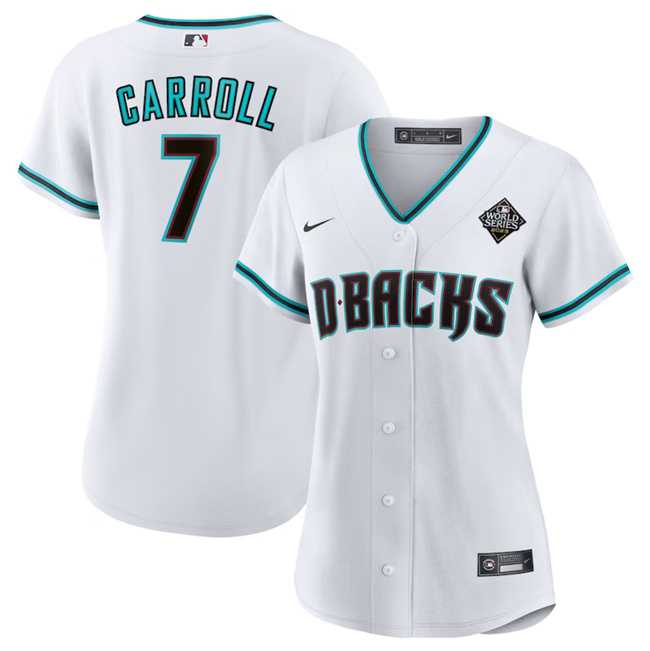 Women%27s Arizona Diamondbacks #7 Corbin Carroll White 2023 World Series Stitched Jersey(Run Small) Dzhi
